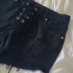 Black lace up denim short shorts! Size small
